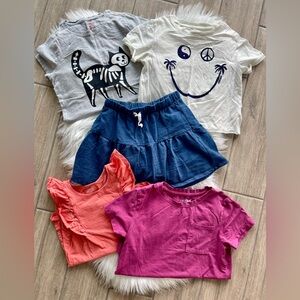 Kids Short Sleeve Smiley & Graphic Tee Bundle + Skort - Mixed Colors Size 7/8